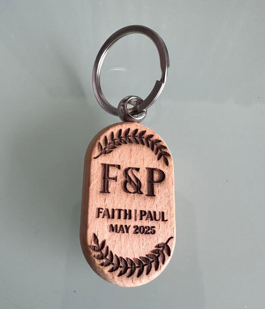 Rounded Rectangle Wooden Keychain